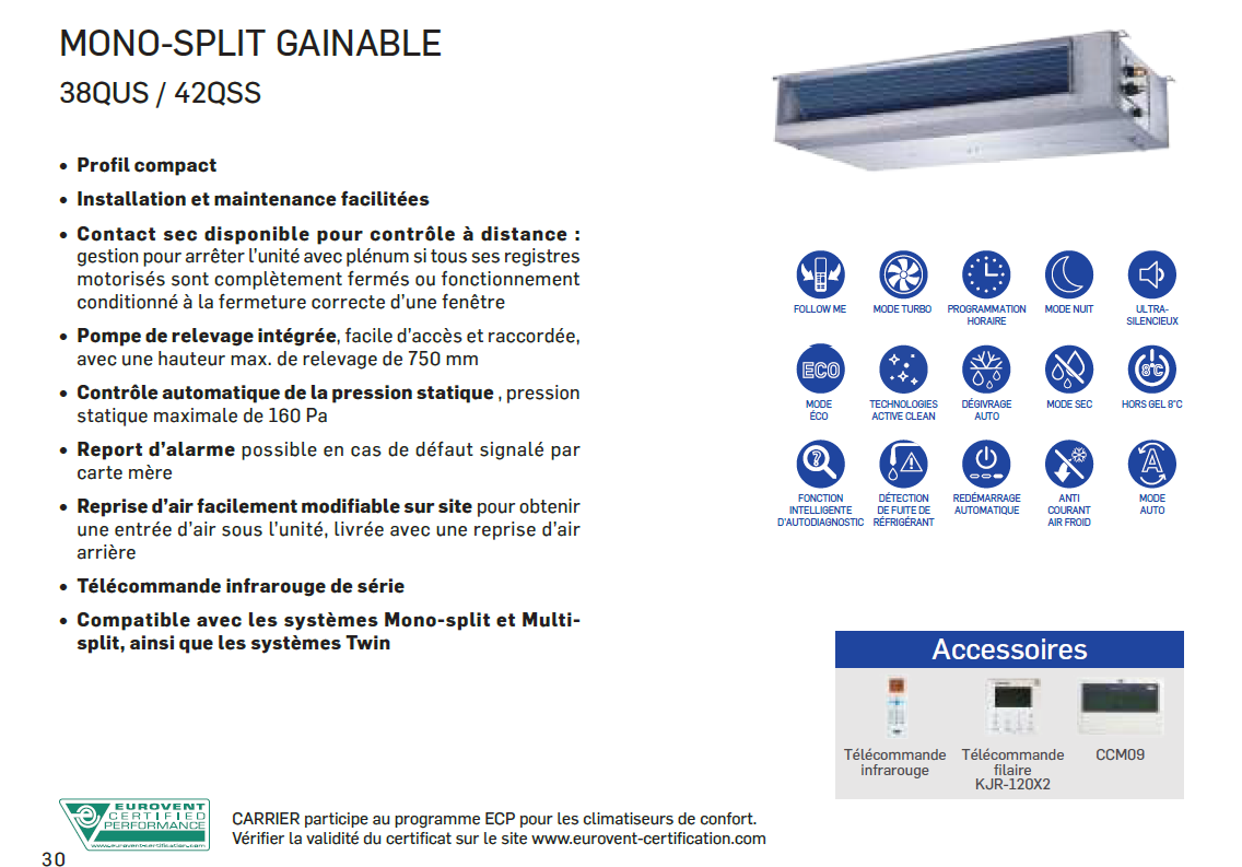 Climatiseur gainable Carrier